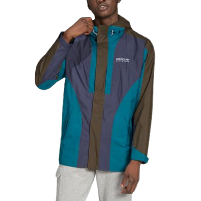 Men's adidas originals Contrasting Colors Sports Hooded Jacket Green Blue HF4803