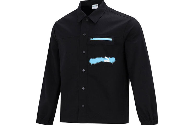 PUMA Logo Printing Loose Woven lapel Jacket Black 536089-01