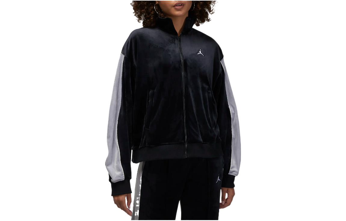 (WMNS) Air Jordan Velour Track Jacket 'Black Grey' DV1396-010