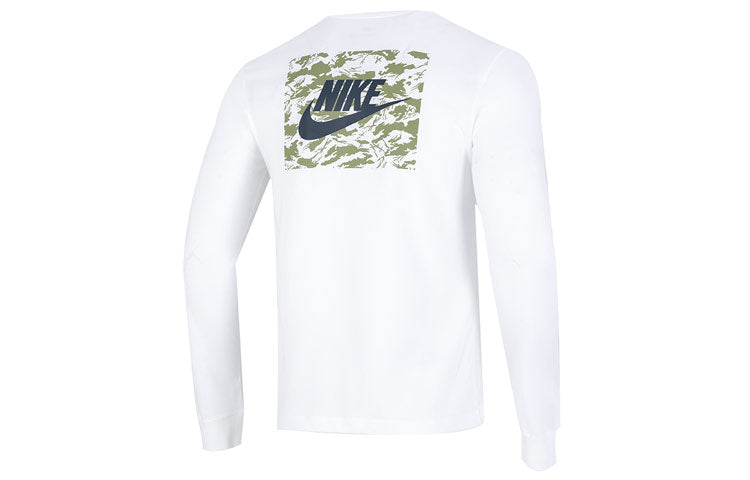 Men's Nike Minimalistic Alphabet Logo Athleisure Casual Sports Round Neck Long Sleeves White T-Shirt DR7822-100