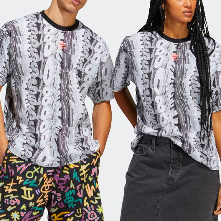 adidas originals Alphabet Full Print Round Neck Short Sleeve Unisex Gray HC3082