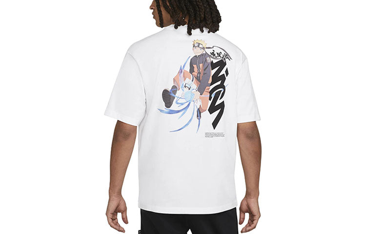 Air Jordan x Zion Naruto Crossover Back Cartoon Pattern Printing Round Neck Casual Short Sleeve White DQ6829-100