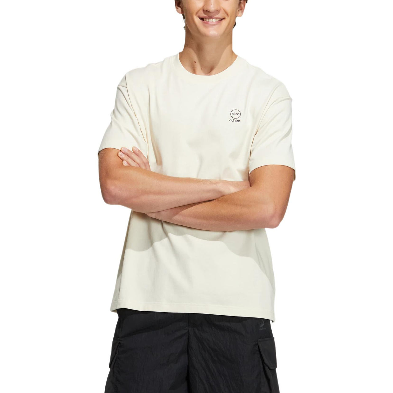 adidas neo SS22 U Cvd Tee Back Alphabet Printing Round Neck Short Sleeve Beige T-Shirt HM2026
