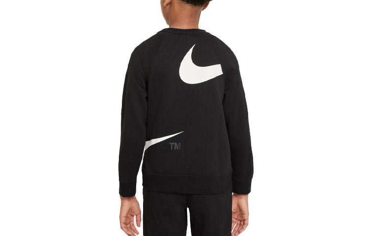 (GS) Nike Large Logo Printing Knit Round Neck Pullover Boy Black DD8726-010