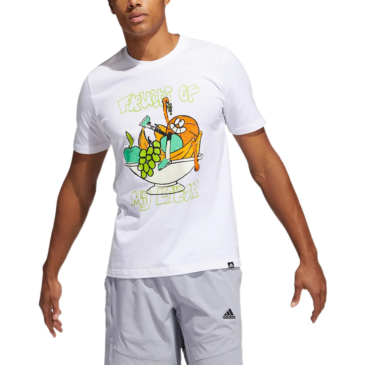 Men's adidas Cartoon Printing Alphabet Pattern Round Neck Short Sleeve White T-Shirt GS7213