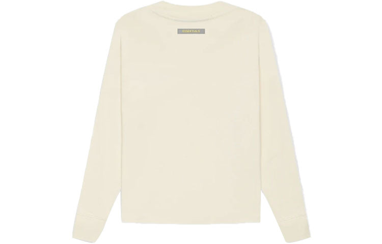 (GS) تيشيرت Fear of God Essentials SS21 بأكمام طويلة بلون كريمي/كريمي FOG-SS21-521