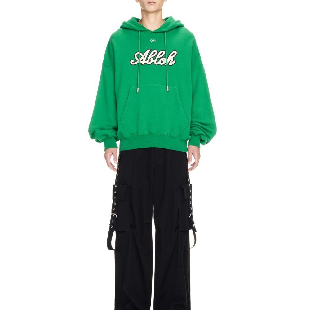 Off-White Varsity-Print Cotton Hoodie 'College Green' OMBB118S24FLE0055561
