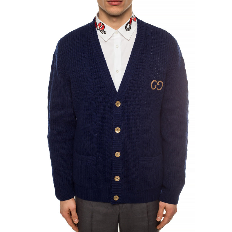 Men's Gucci Logo Knit Cardigan Navy Blue 597731-XKA4K-4912