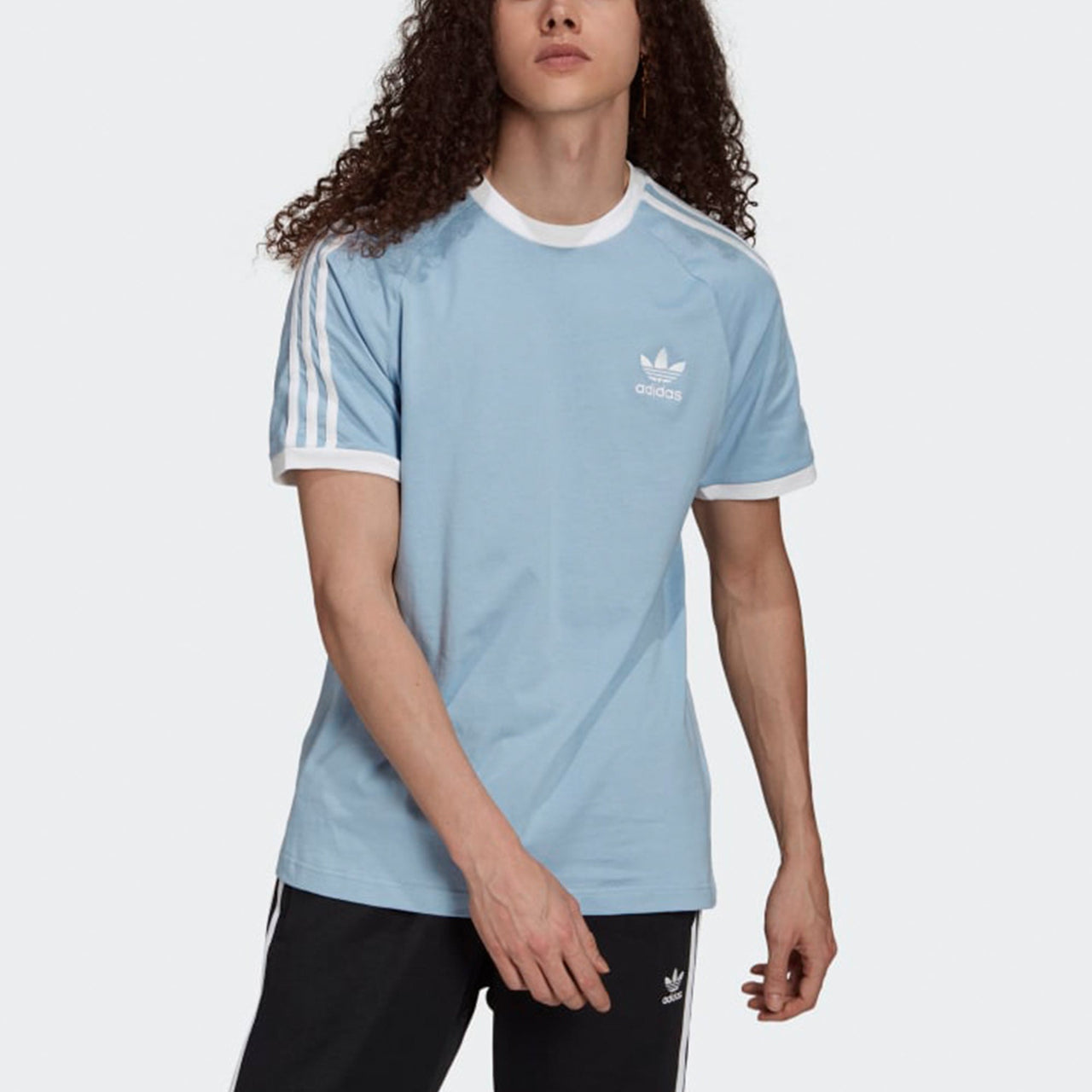 adidas originals Three-Stripe sSport Round NeckShort Sleeve Men's Light Blue H37759