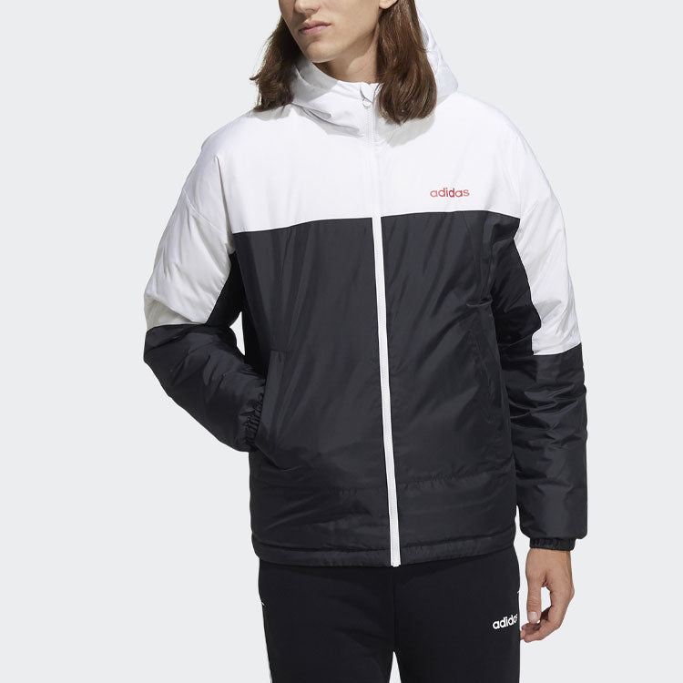 Men's adidas neo Dwn Cb Brd Jk Large Logo Printing Contrasting Colors Stay Warm Hooded Down Jacket Black H45258