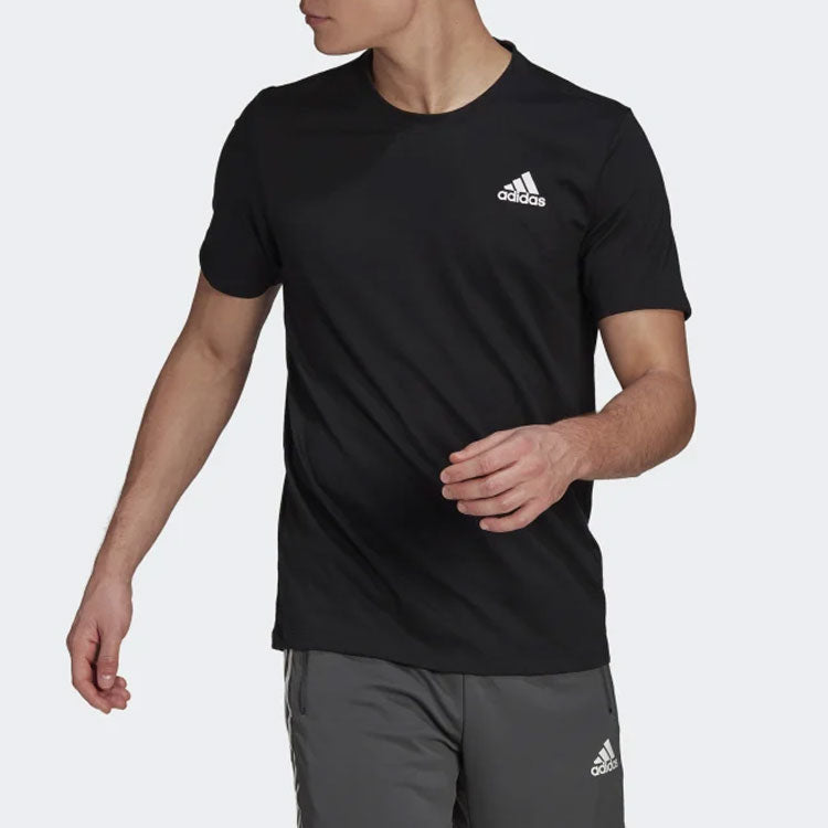 adidas Solid Color Logo Round Neck Pullover Short Sleeve Black GR0514