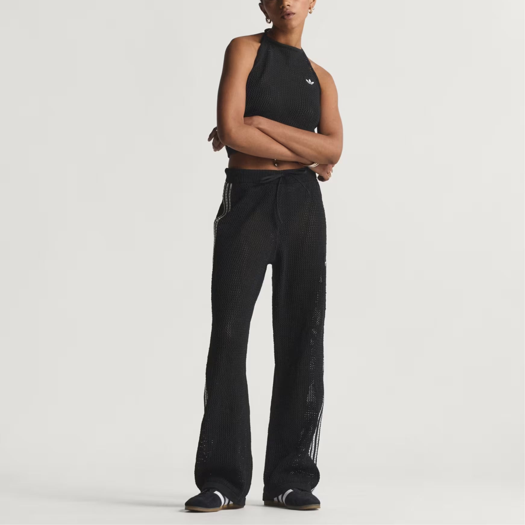 (WMNS) adidas Originals Knitted Crochet Firebird Track Pants Asia Sizing 'Black' KC6494