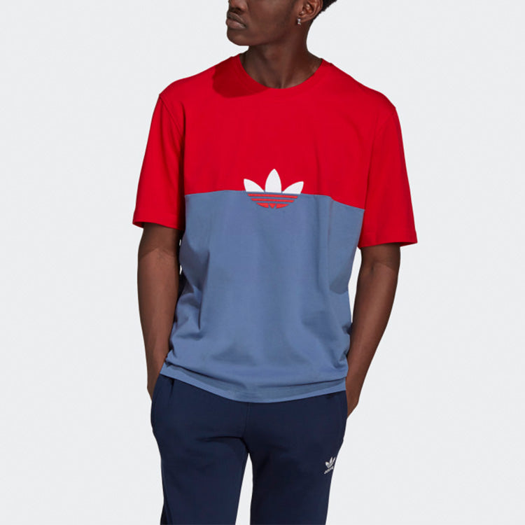 adidas originals Embroidered Logo Contrasting Colors Round Neck Short Sleeve Blue Red GN3503