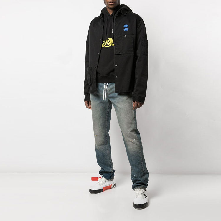 Men's Off-White Blue Logo Shirt Jacket Black OMGA080E19D050021000