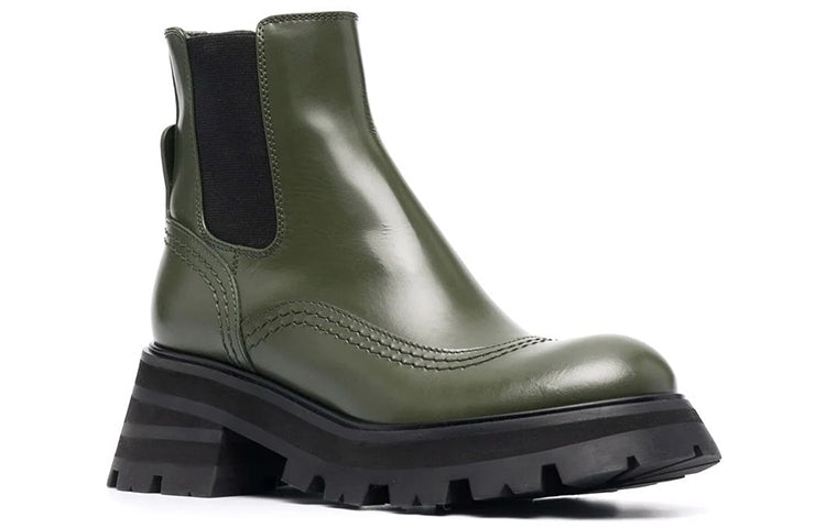 (WMNS) Alexander McQueen Leather Chelsea Ankle Boots 'Olive Black' 666368WHZ843241