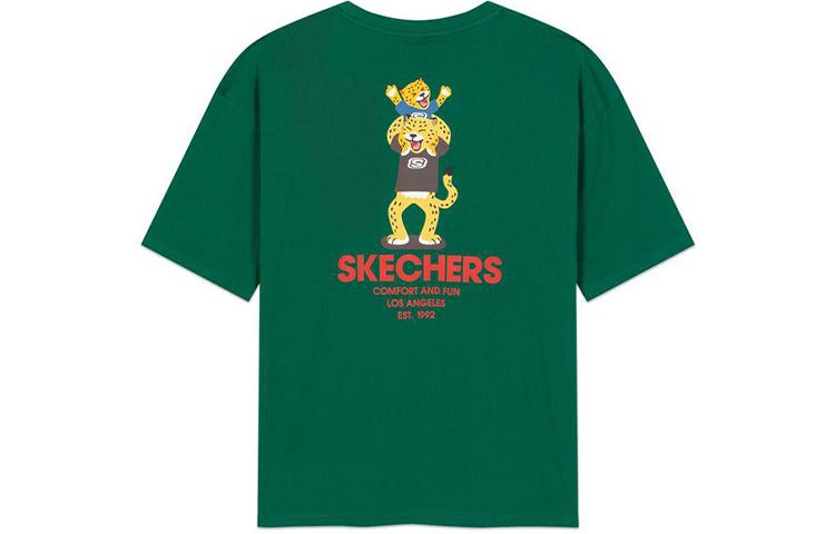 Skechers Pattern Printing Breathable Short Sleeve Couple Style Green L320U184-001Z