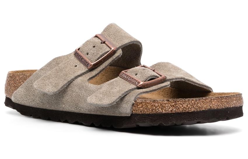 Birkenstock Arizona Soft Footbed Suede Leather Narrow Fit Sandals 'Taupe' 0951303