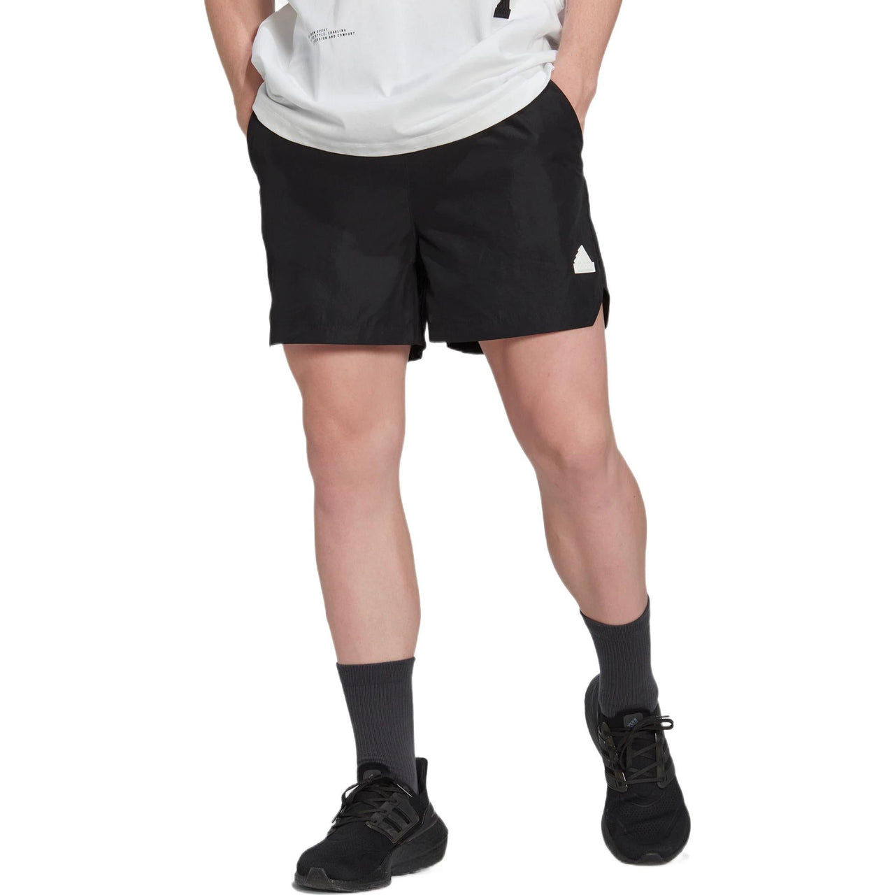 Men's adidas Solid Color Casual Logo Straight Sports Shorts Black HN1935