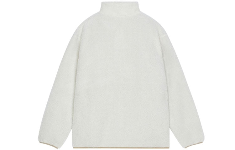 New Balance Contrasting Colors Knit Suede Sports Stand Collar Logo Lamb's Wool Jacket Autumn Creamy White AMJ13346-MSU