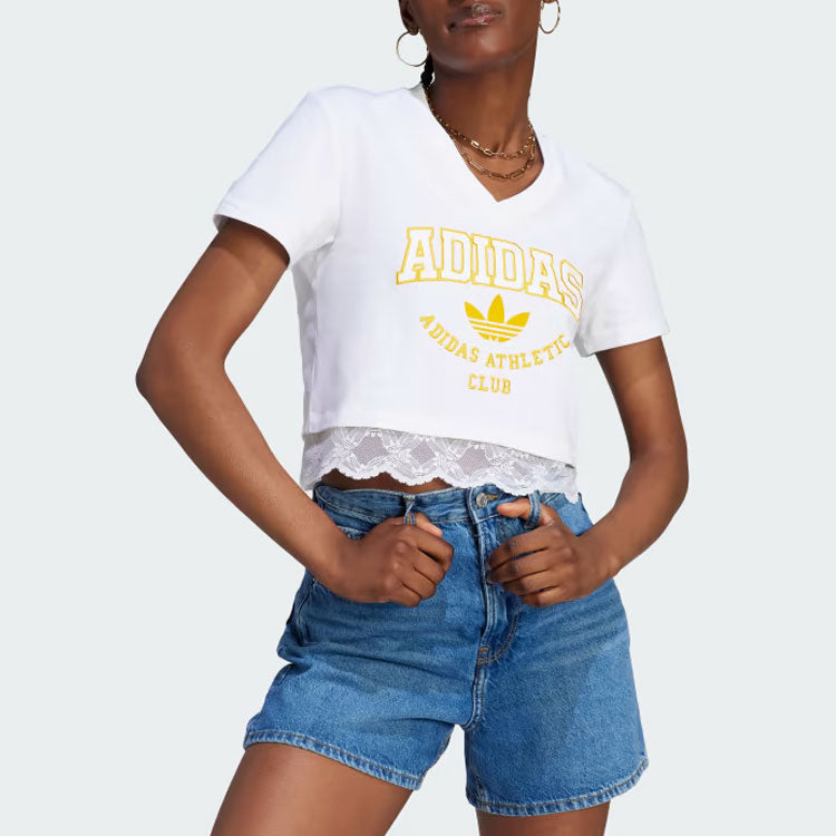 (WMNS) adidas Originals Cropped Lace Trim T-shirt 'White' II5608