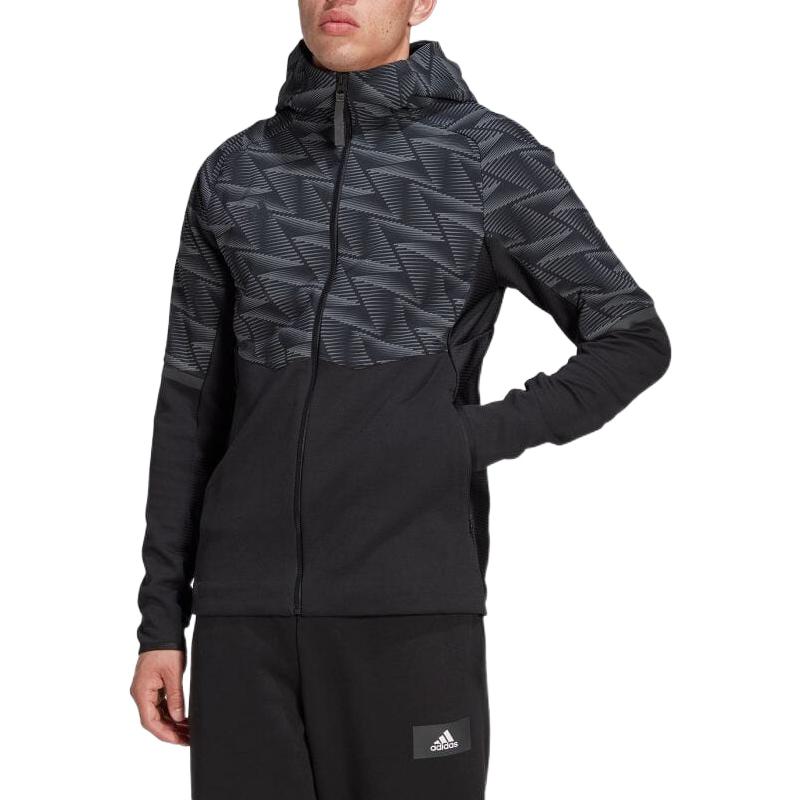 adidas Patchwork Print Hooded Jacket Men's Black HI5689