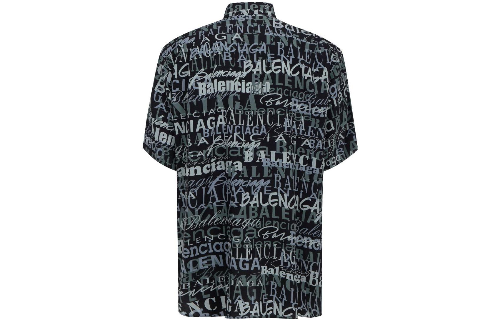 Balenciaga 'Mixed Typo' Logo Print Short Sleeve Shirt 'Black Grey' 556854TELF21269