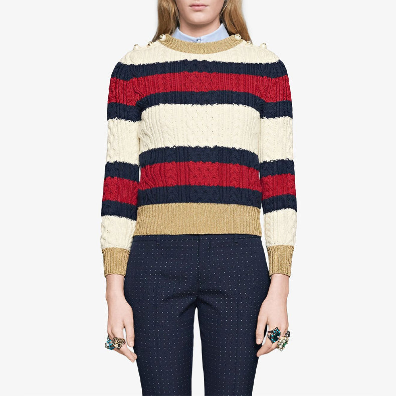 (WMNS) Gucci Pearl Stripe Knit Sweater Female White 434363-X5D24-9044