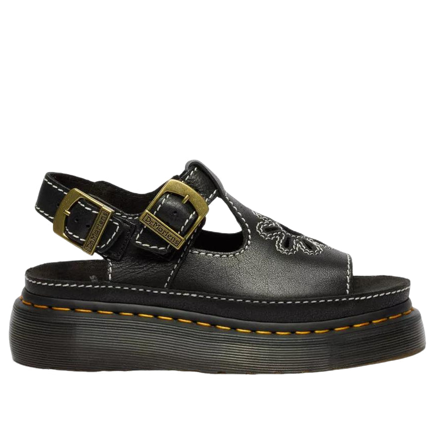 (WMNS) Dr. Martens Dunnet Flower Full Grain Leather Sandals 'Black' 40526001