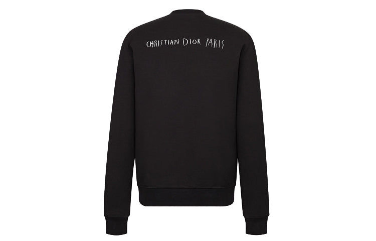 DIOR FW19 Embroidered Sketch Signed Logo Pullover Neck Sweatshirt Black 943J612E0531_C980