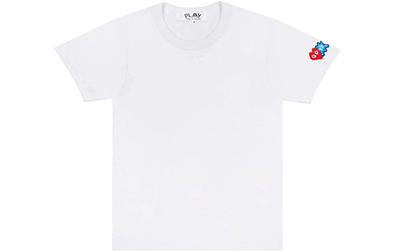 COMME des GARCONS PLAY Invader T-Shirt Red And Blue Sleeve Emblem 'White' AZ-T328-051