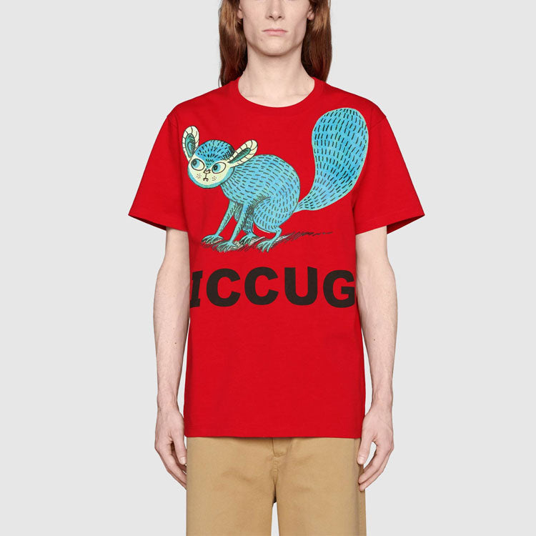Gucci x Freya Hartas FW21 Crossover animal Printing Short Sleeve Red 548334-XJDHM-6229