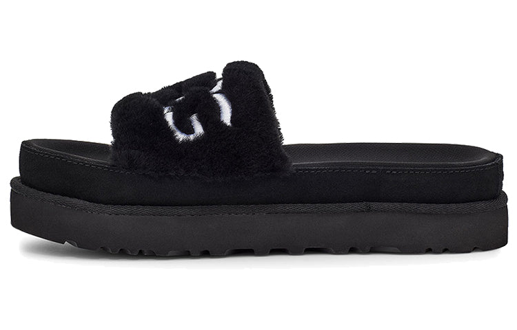 (WMNS) UGG Laton Fur Slide Black Slippers 1111236-BLK