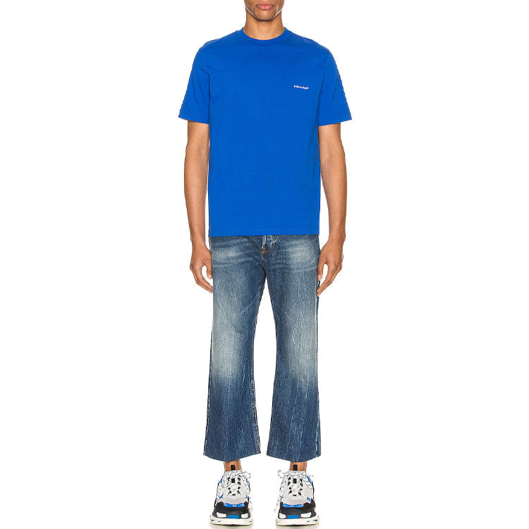 Men's Balenciaga SS21 Alphabet Small Logo Short Sleeve Blue 556151TBV438077