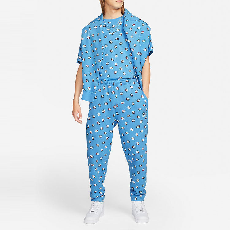 Men's Nike x Hello Kitty Crossover SS22 Full Print CAT Straight Casual Sports Pants/Trousers/Joggers Blue DR5518-412