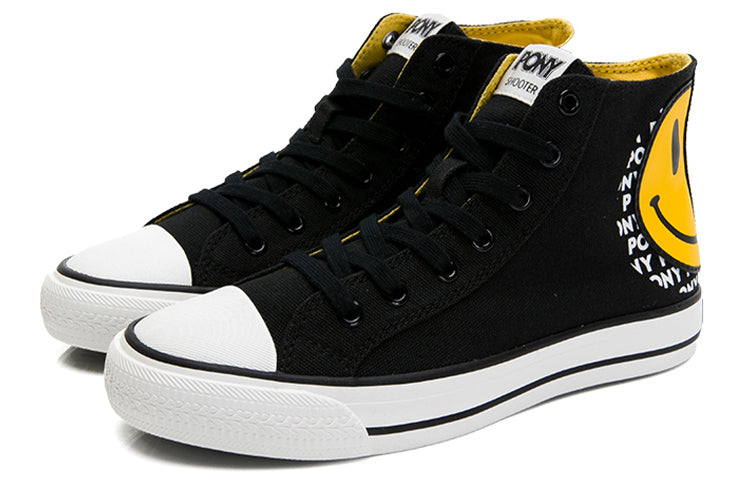 PONY Shooter Smiley High-Top Canvas Sneakers Black 02M1SH17BK