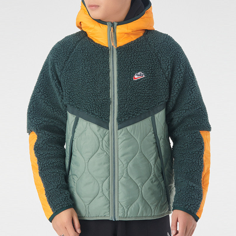 Nike Sportswear Heritage Patchwork Lamb Fleece Hooded Jacket For Men Green CU4447-384