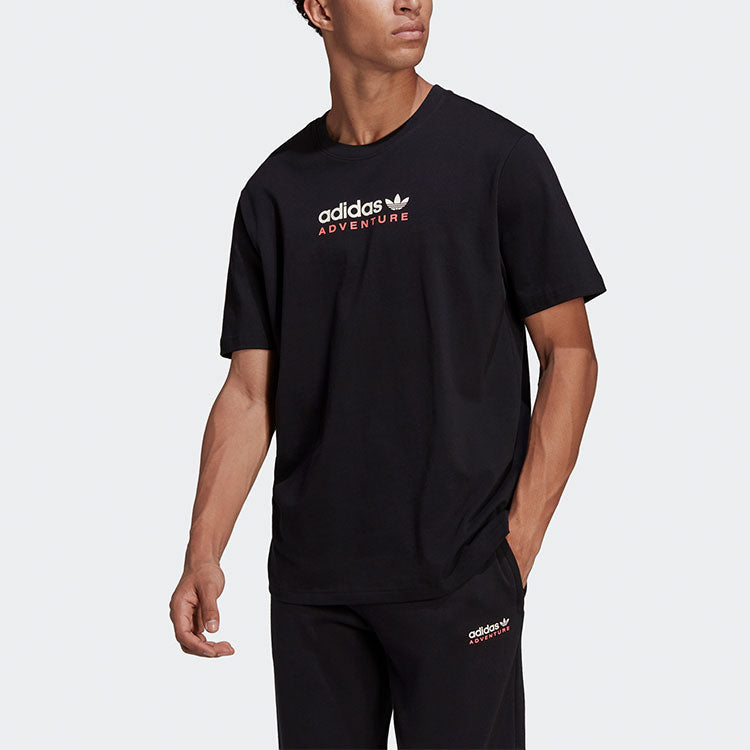 Men's adidas originals Mtn Spr Tee Alphabet Logo Printing Sports Round Neck Short Sleeve Black T-Shirt HF4775