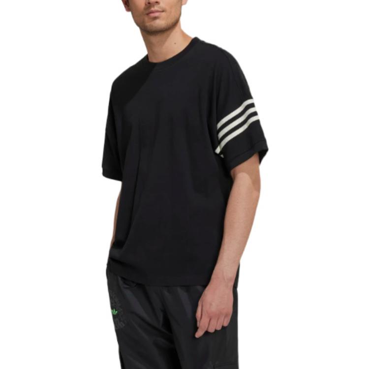 Men's adidas originals Stripe Casual Sports Short Sleeve Black T-Shirt HM1875
