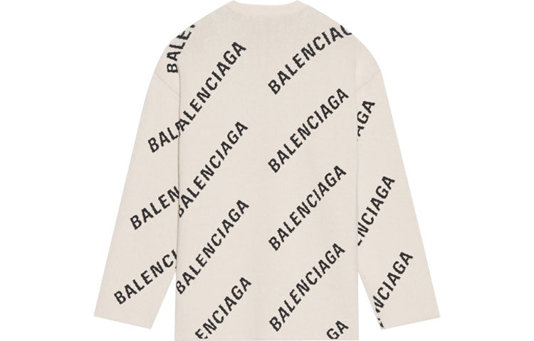 Balenciaga All Over Logo Crewneck Wool Knit Sweater 'White' 657401T32009054