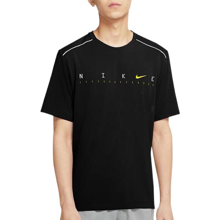 Men's Nike Alphabet Logo Quick Dry Reflective Running Training Short Sleeve Black T-Shirt DD1586-010