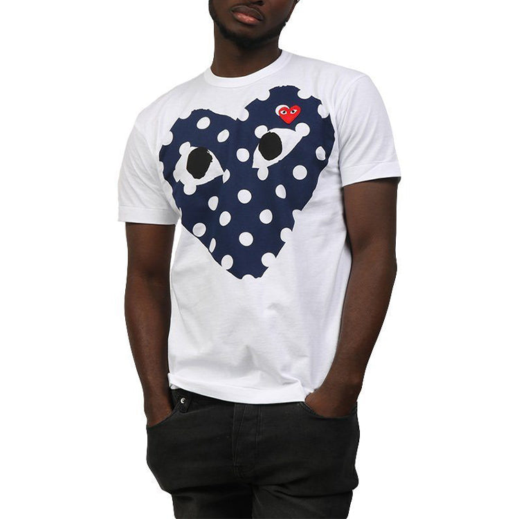 COMME des GARCONS PLAY Blue polka dots Love Short Sleeve White AZT234