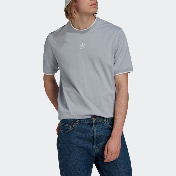Men's adidas originals Solid Color Logo Alphabet Casual Sports Short Sleeve Silver T-Shirt HK7303
