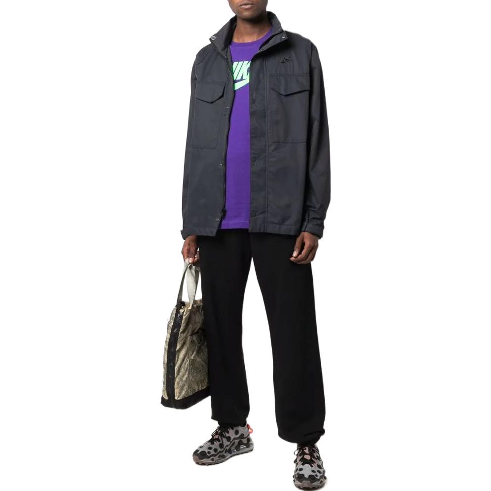 Men's Nike Logo Embroidered Big Pocket High Collar Thin And Light Zipper Cardigan Long Sleeves Jacket Black CZ9922-010