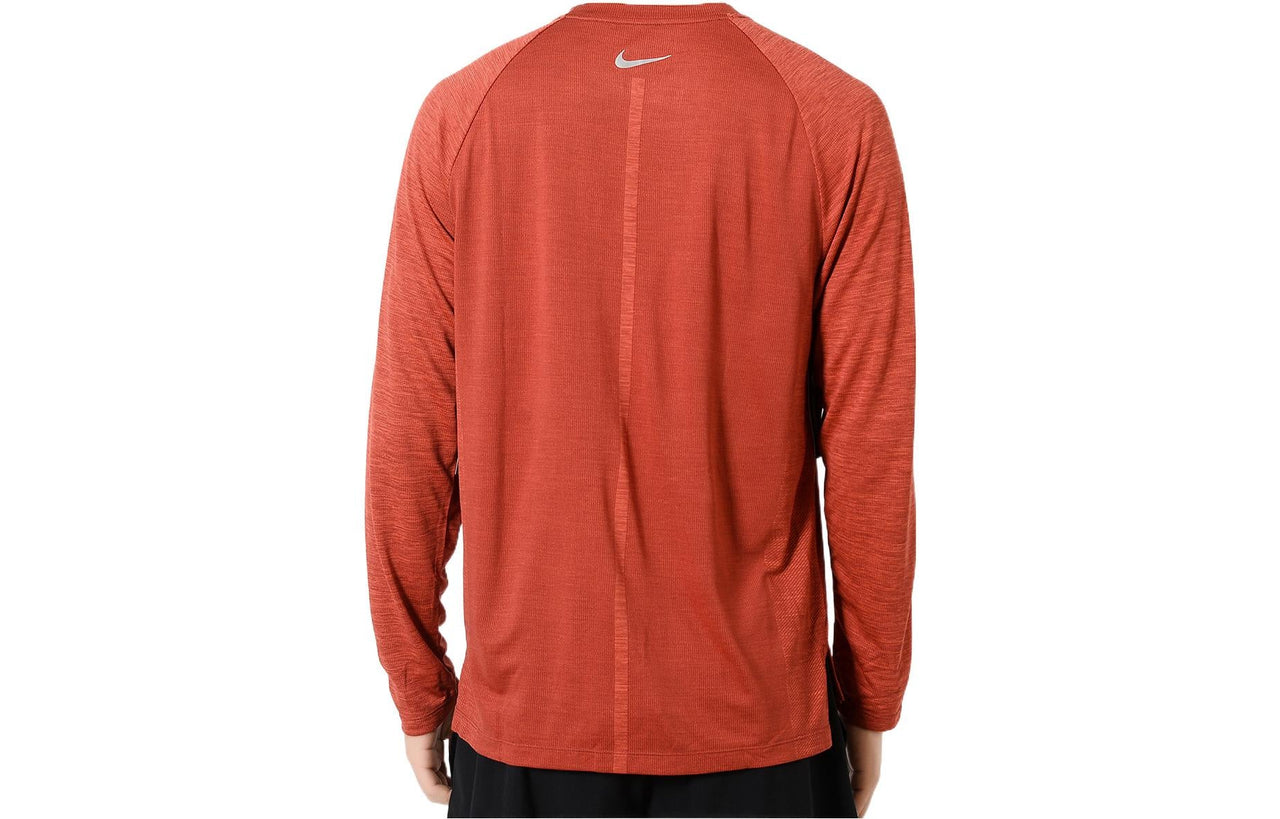 Men's Nike Solid Color Chest Brand Logo Printing Breathable Round Neck Sports Long Sleeves Orange T-Shirt 891425-634