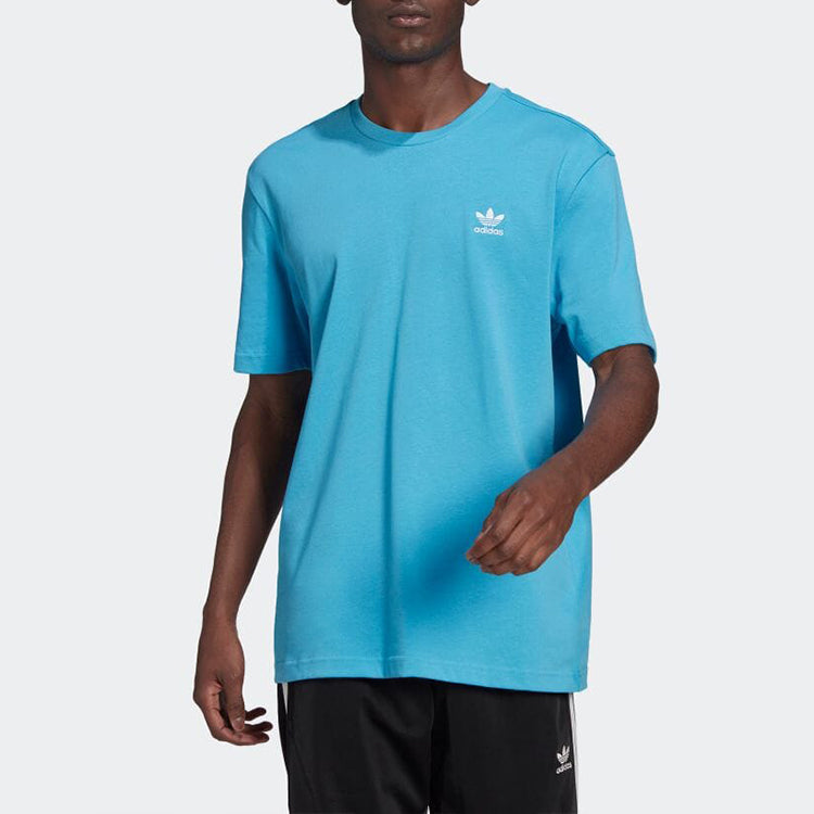 Men's adidas originals Solid Color Logo Round Neck Casual Short Sleeve Blue T-Shirt HE9567
