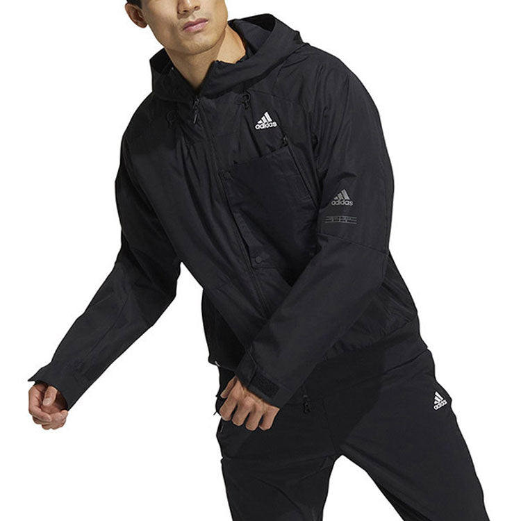 adidas Solid Color Big Pocket Sports Hooded Jacket Men's Black HN9037