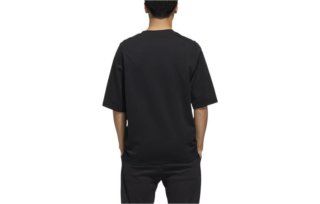 adidas Printing Brand Logo Solid Color Tiger Pattern Round Neck Short Sleeve Black GF3980