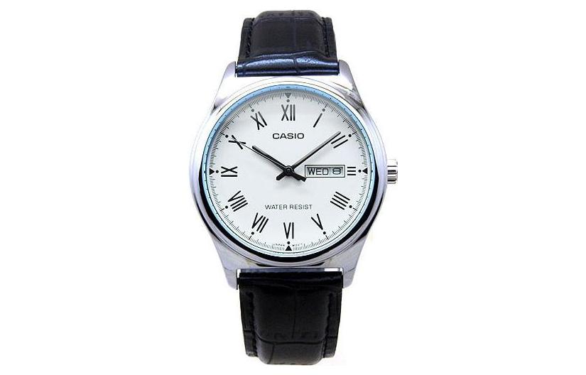 CASIO Waterproof Quartz White DialBlack Strap Mens WhiteBlack Analog MTP-V006L-7B