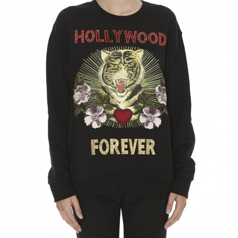 (WMNS) Gucci Pure Cotton Printing Pullover Long Sleeves Hoodie Black 469250-X9C77-1948