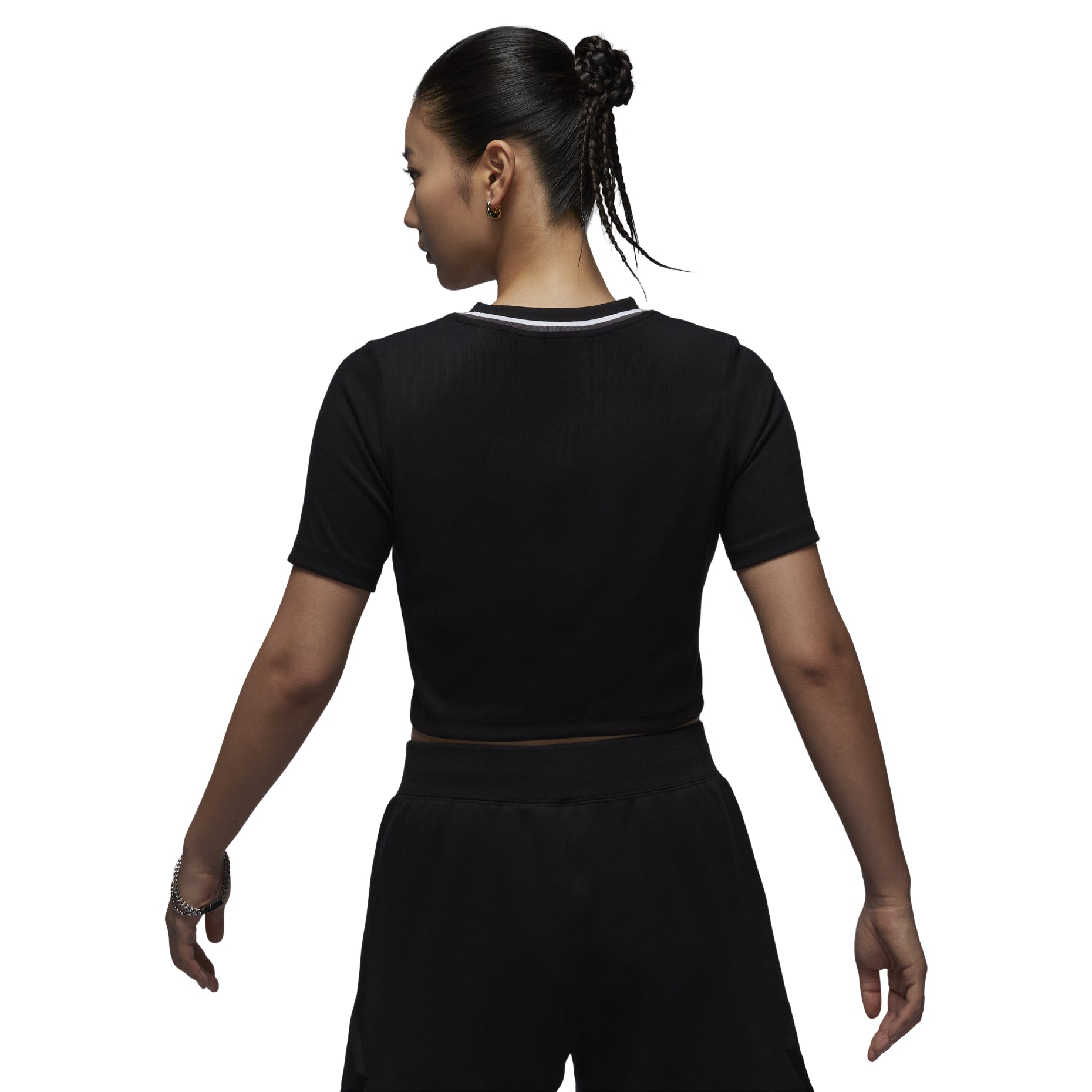 (WMNS) Air Jordan Knit Crop T-shirt Asia Sizing 'Black White' FV7090-010
